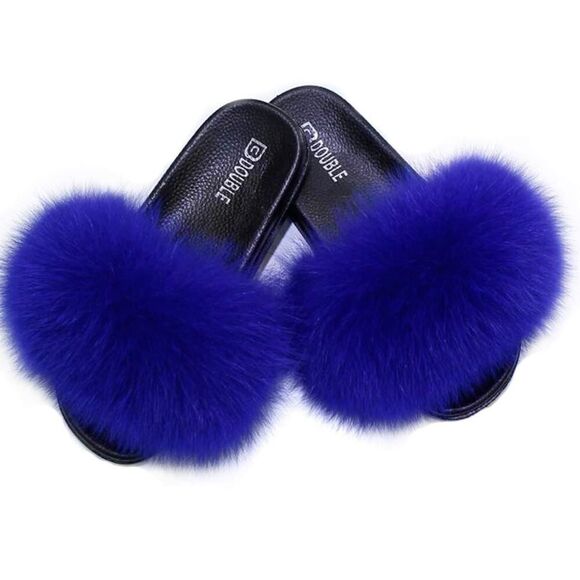 Valpeak  Slippers Slides Women Open Toe Fuzzy Girls Fluffy ,Women, Blue,  8-9 - Picture 2 of 6